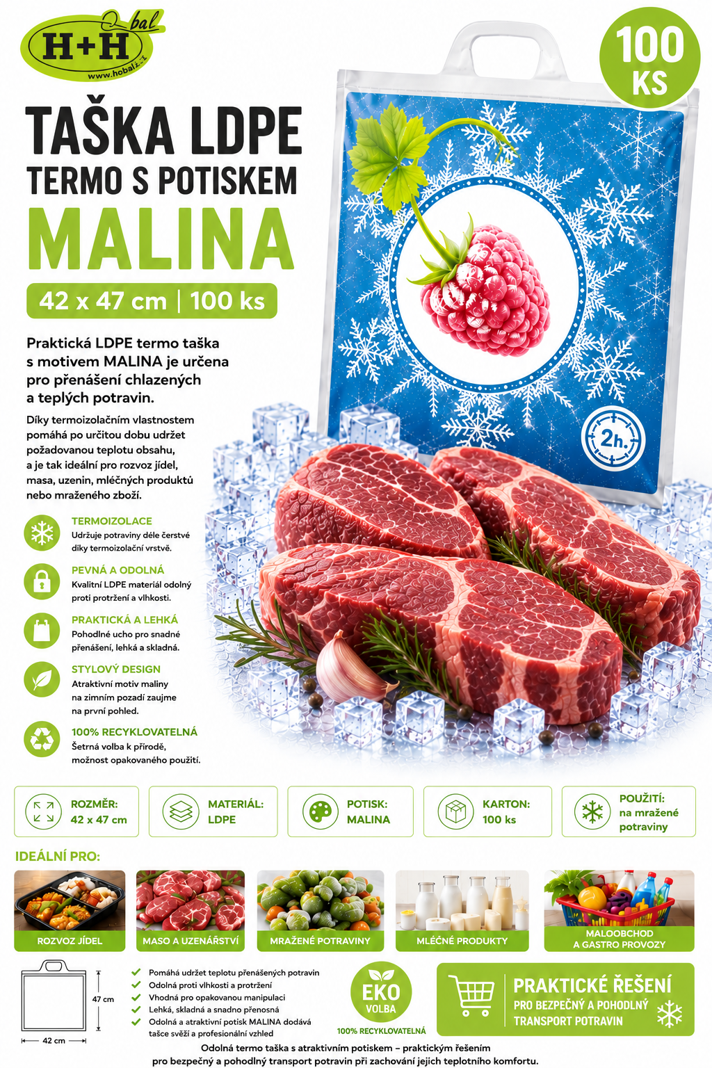 č.7  -Taška LDPE termo s potiskem - MALINA 42x47 cm
